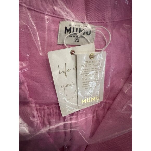 Show Me Your Mumu +2X Pink Denim Stretch Zip Front Pockets Short Sleeve Romper - Picture 6 of 6